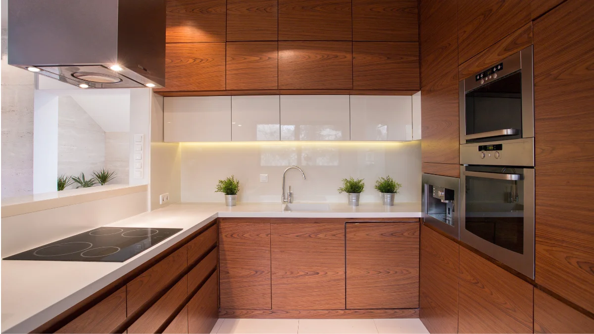 Warm minimalist apartment kitchen decor